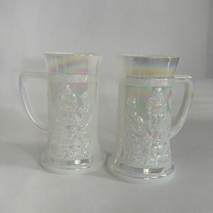 Vintage 1950s Federal Glass IRIDESCENT Milk Glass Stein Tankard Tavern Bar Scene